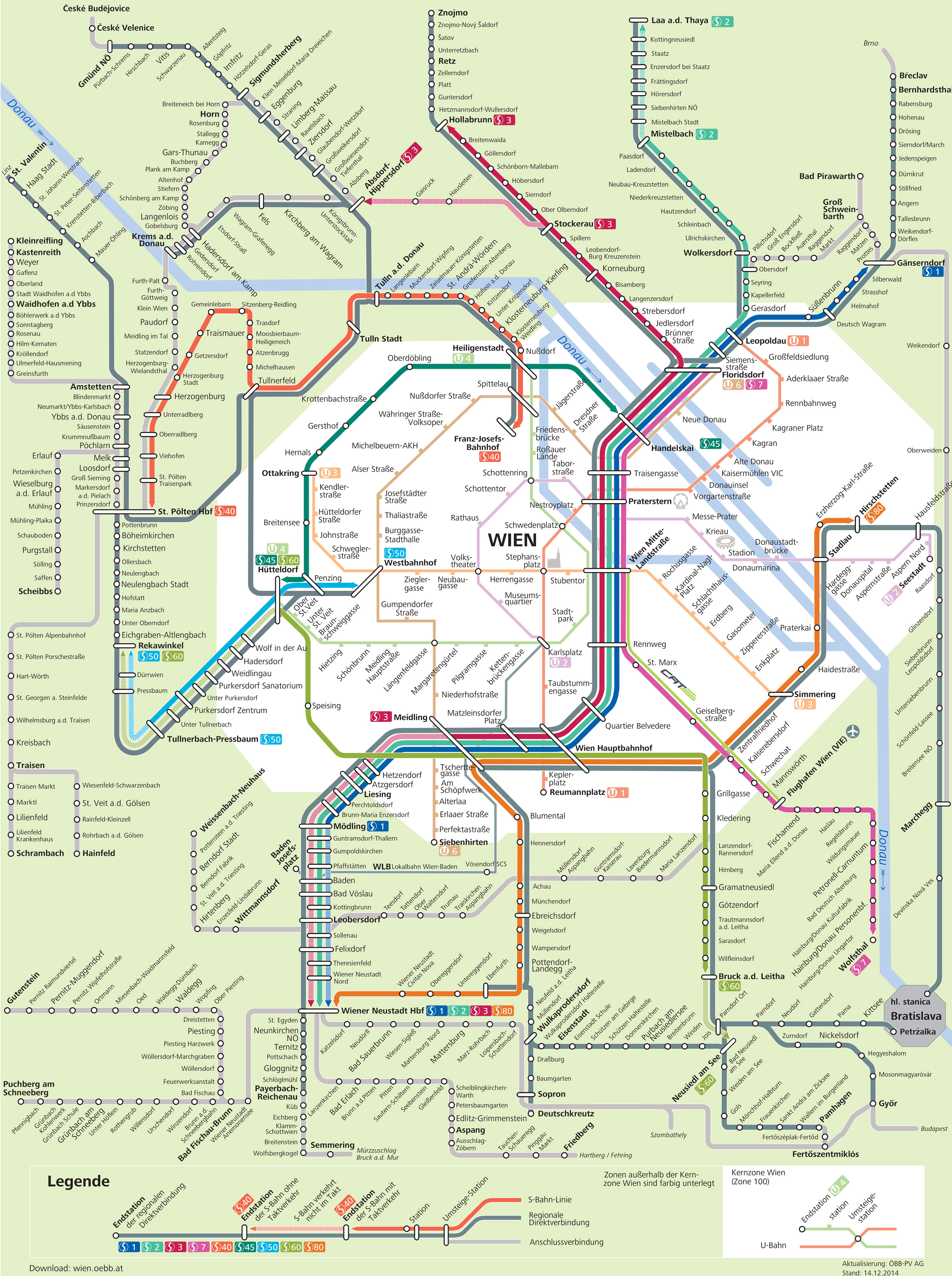 Plan et carte du train urbain (s bahn) de Vienne